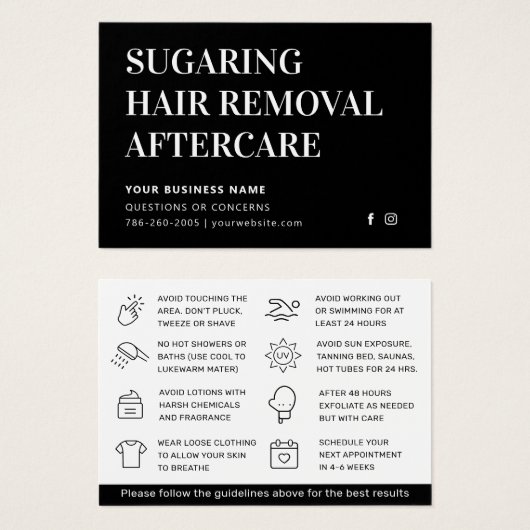 Guide de soins après sugaring Luxe Noir Classique (Devant & derrière)