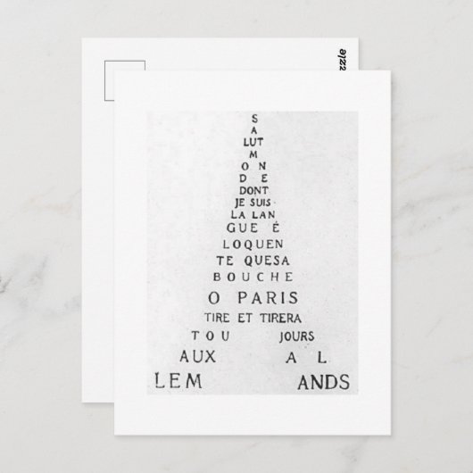 Guillaume Apollinaire, Eiffel Calligramme Briefkaart (Voorkant / Achterkant)