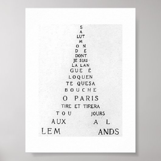 Guillaume Apollinaire, Eiffel Calligramme Poster (Voorkant)
