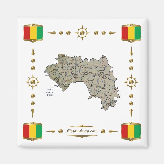 Guinea-Conakry Map + Flags Magnet Magneet (Voorkant)