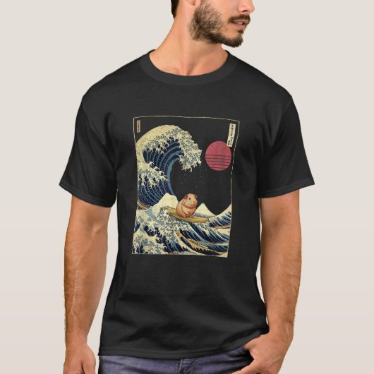 Guinea Pig Japanese Kanagawa Wave Funny Surf Anima T-shirt (Voorkant)