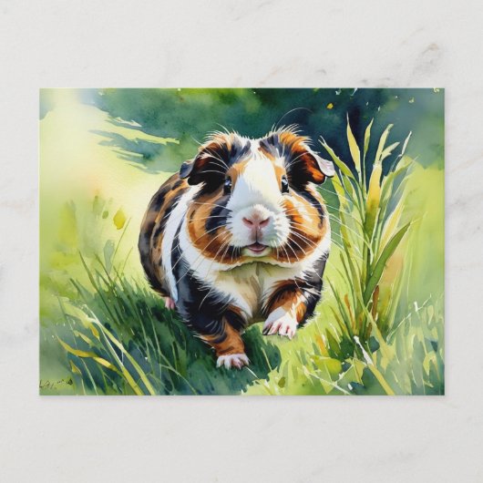 Guinea Pig on Grass Pet Lover Cavy Waterverf Briefkaart (Voorkant)