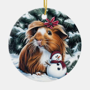 Guinee Pig en Sneeuwman Kerstmis Keramisch Ornament