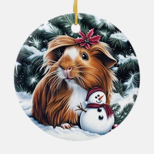 Guinee Pig en Sneeuwman Kerstmis Keramisch Ornament (Achterkant)