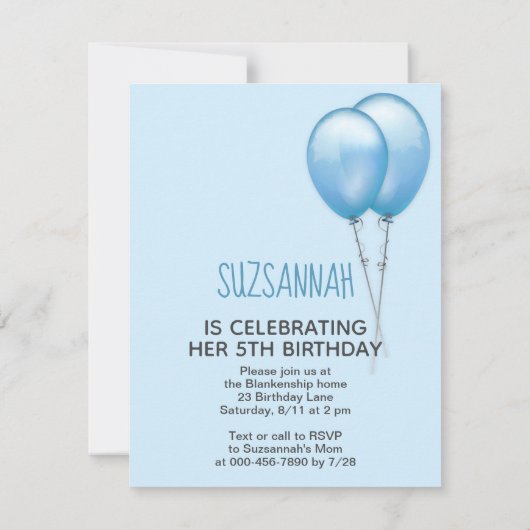 Guinee Pig Girly Blauwe Ballon Custom Verjaardag Kaart (Achterkant)