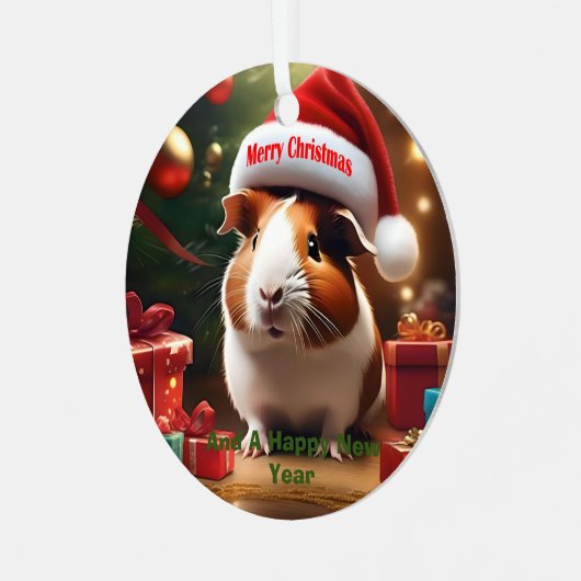 Guinee Pig Kerstgroet, Metalen Ornament (Voorkant links)
