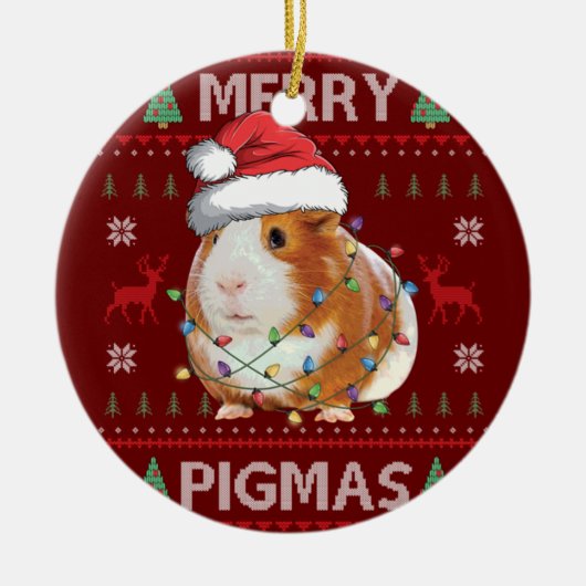 Guinee Pig Oegly met kerst Merry Pigmas Keramisch Ornament (Voorkant)