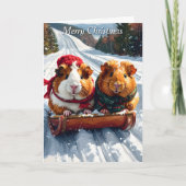 Guinee Pig Sled Ride Kerstmis Kaart (Voorkant)