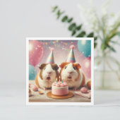 Guinée porcs mangeant gâteau invitation anniversai (Debout devant)