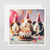 Guinée porcs mangeant gâteau invitation anniversai (Devant / Derrière)