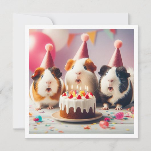 Guinée porcs mangeant gâteau invitation anniversai (Devant)