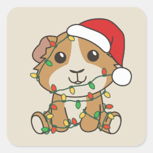 Guinee Varken Kerstmis Winter Dieren Vakantie Vierkante Sticker