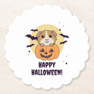 Guinese pompoen zoete dieren Happy Halloween Kartonnen Onderzetters