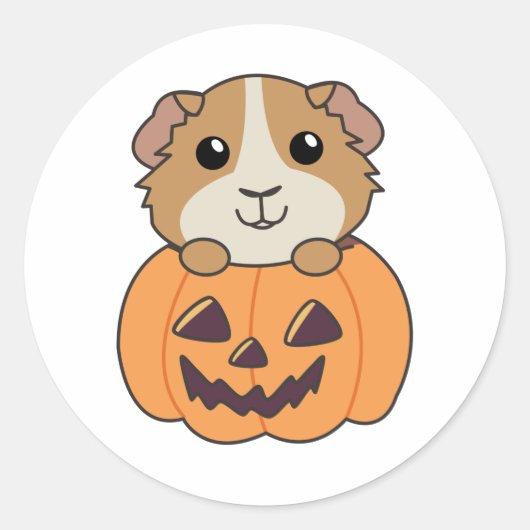 Guinese pompoen zoete dieren Happy Halloween Ronde Sticker (Voorkant)