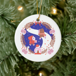 Guinese varken en Capybara Winter Village Keramisch Ornament