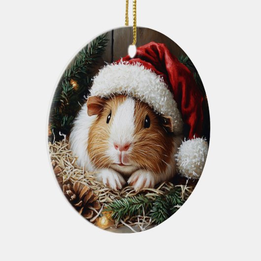 Guinese varken met een Santa Hat Keramisch Ornament (Rechts)