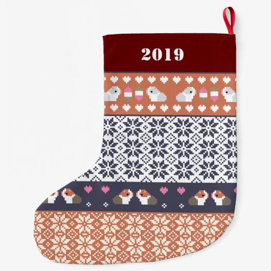 Guinese Varkens Fair Isle Pattern gepersonaliseerd Grote Kerstsok (Achterkant)