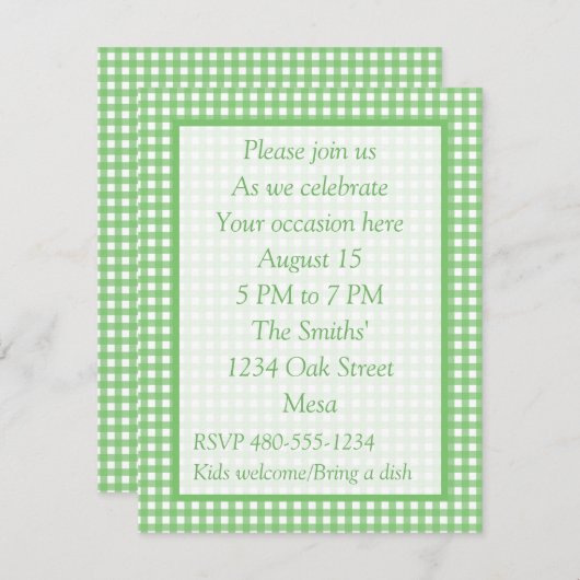 Guingan vert et blanc - invitation polyvalent de (Devant / Derrière)