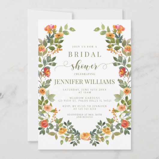 Guirlande à fleurs orange Invitation à la douche n (Devant)