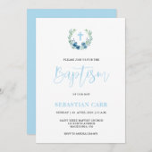 Guirlande Bleue Floral Boy Invitation Baptême (Devant / Derrière)