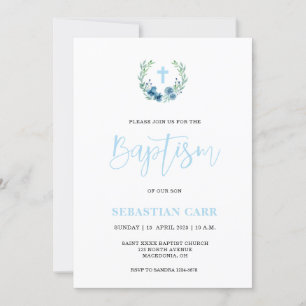 Guirlande Bleue Floral Boy Invitation Baptême