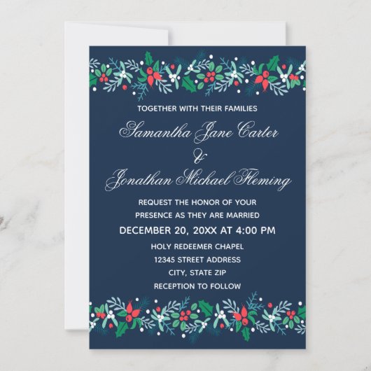 Guirlande bleue - Invitation de mariage (Devant)
