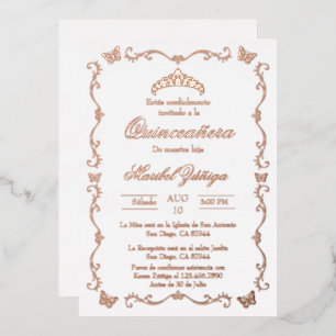 Guirlande rose en or Quinceanera invitation