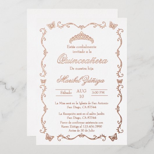 Guirlande rose en or Quinceanera invitation (Recto/Verso)