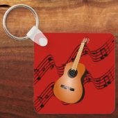 Guitaar op heldere rode achtergrond sleutelhanger (Voorkant)