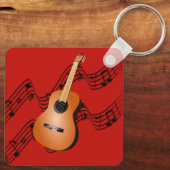 Guitaar op heldere rode achtergrond sleutelhanger (Achterkant)