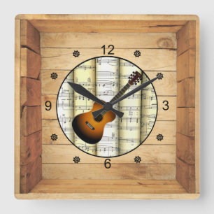 Guitar ~ 3 Dimensional ~ Folk Art Box ~ Vierkante Klok