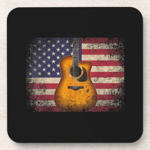Guitar 4 juli Gift American Flag USA - Counter Bier Onderzetter