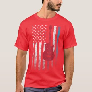 Guitar 4 juli Gift American Flag USA Country T-shirt