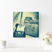 guitar amp harmonica bluesman clock vierkante klok (Huis)