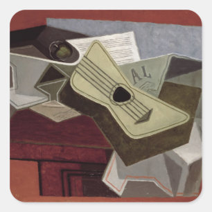 Guitar and Newspaper, 1925 Vierkante Sticker
