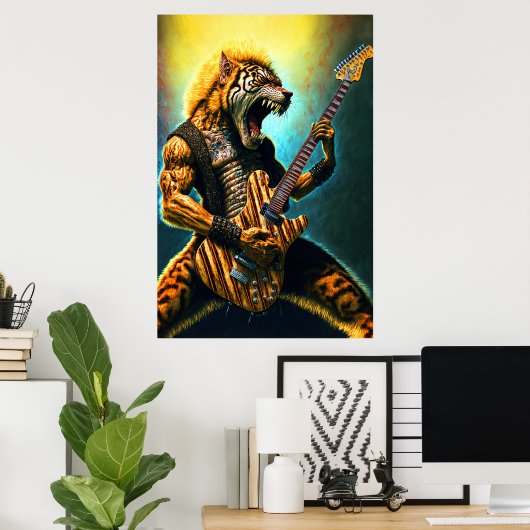Guitar Beast - Rock- en Roll Tiger Poster Print (Thuiskantoor)