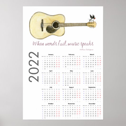 Guitar Calendar 2022 Poster (Devant)