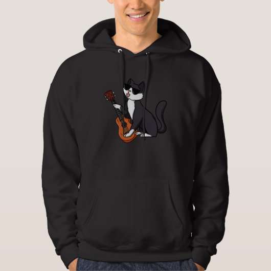 Guitar Cat Guitarist Electric Guitar Player Kitty Hoodie (Voorkant)