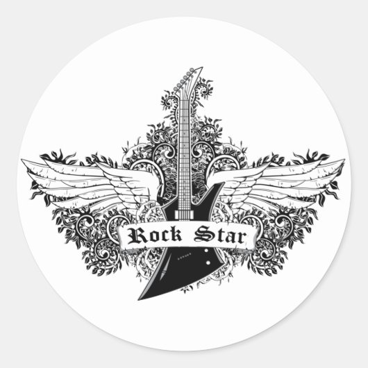 Guitar ~ Electric Guitar Rock Star Ronde Sticker (Voorkant)