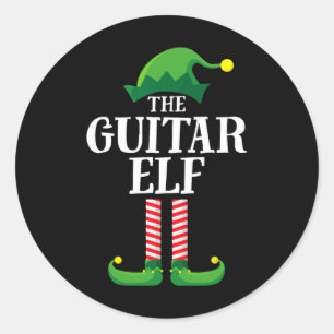 Guitar Elf Matching Family-kerstfeest Ronde Sticker