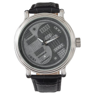 Guitar en Bass Yin Yang met donkere textuur Horloge