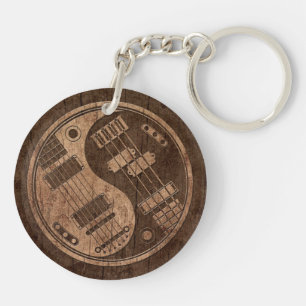 Guitar en Bass Yin Yang met het effect van hout Sleutelhanger