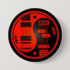 Guitar en Bass Yin Yang Red en Black Ronde Button 7,6 Cm