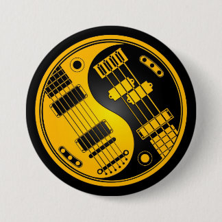 Guitar en Bass Yin Yang Yellow en Black Ronde Button 7,6 Cm