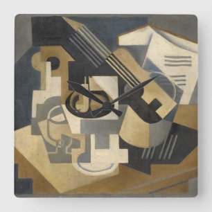 Guitar en Fruit Bowl op tafel, 1918 Vierkante Klok