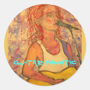Guitar Fanatic Girl Ronde Sticker