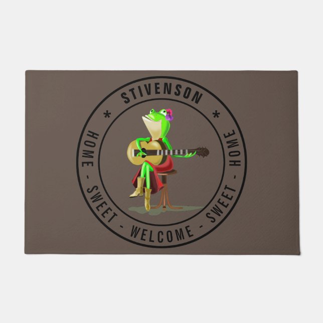 Guitar Frog Home Sweet Home - Aangepaste tekst Wel Deurmat (Voorkant)