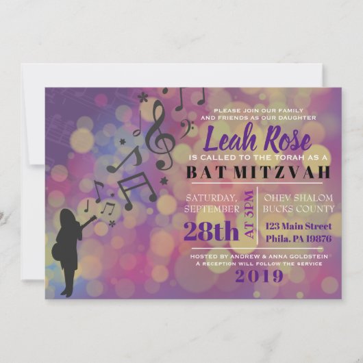 Guitar Girl Bat Bar Mitzvah Invitation (Devant)