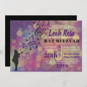 Guitar Girl Bat Bar Mitzvah Uitnodiging (Voorkant / Achterkant)