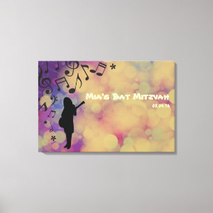 Guitar Girl Bat Mitzvah Sign-In Board Canvas Afdruk